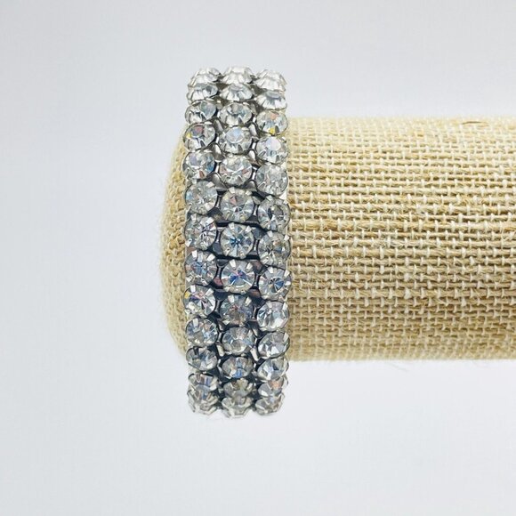 HIRFLEX USA Expansion Bracelet Triple Row Rhinestone Silver Tone Glam Bling Gift - Picture 6 of 7